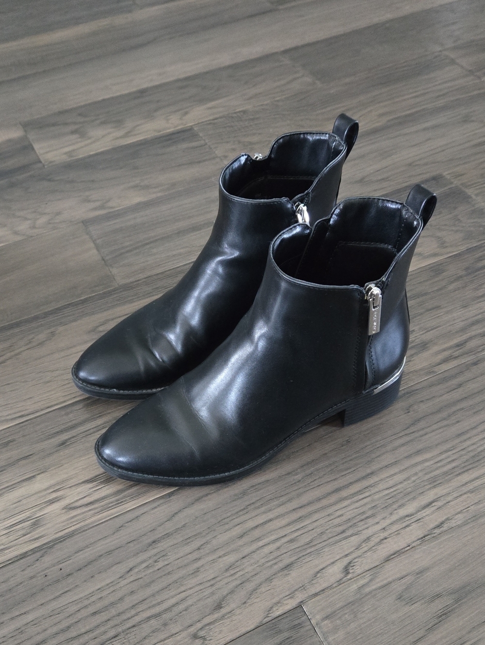 Calvin Klein Black Leather Women's Ankle Booties with Side Zip